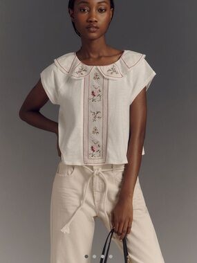 By Anthropologie Embellished Collared Top